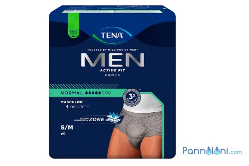 Mutanda Assorbente per Uomo Active Fit Grey Tena Pants, Tg S M Grigio